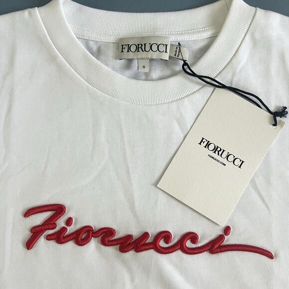 NWT Fiorucci Embroidered Squiggle Logo Relaxed White Tee Shirt - Picture 6 of 7